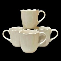Ballard Designs Coffee Mugs Cups Set of 4 Cream with Scalloped Edges Far... - $28.74
