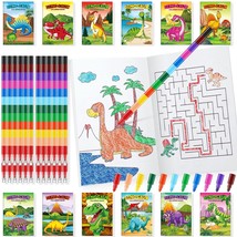 24 Pcs Dinosaur Mini Coloring Books Party Favors With 24 Stacking Crayons Dino B - £33.80 GBP