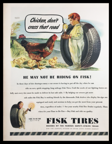 1945 Fisk Tires Famous Safety-Stripe Tread Vintage Print Ad - $14.20