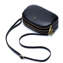 Fashion Real Leather Small Messenger Handbag Three Layer Zipper Genuine Cowhide  - £26.45 GBP
