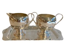 Vintage Sheffield Silver Co. Creamer,  Sugar &amp; Tray Silver Plate USA - $33.24