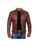 Mens Distressed Brown Cafe Racer Vintage Real Leather Jacket - $130.00
