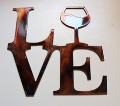 Love Word w/ Wine Glass (Boxed) - Metal Wall Art - Copper 8&quot; x 8 1/4&quot; - £13.43 GBP