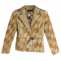 BABY PHAT WOMEN&#39;S PATCH WORK LEATHER BLAZER JACKET, 516BP BONE - £315.27 GBP