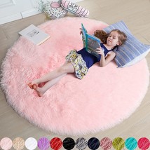 Pink Round Rug For Girls&#39; Bedroom, Fluffy Circle Rug For Kids&#39; Room, Furry - £31.89 GBP