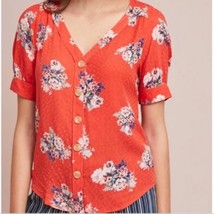 Anthropologie Maeve Hensley Orange Floral Summer Button-Down Top Size 0 - £19.33 GBP