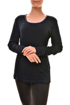 SUNDRY Womens Sweatshirt Striped Long Sleeve U-Neck Soft Blue Size US 2  - £28.34 GBP