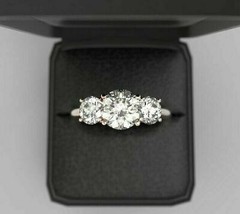 2.84Ct Round Cut White Three Diamond Engagement Ring in Solid 14K White Gold - £208.52 GBP