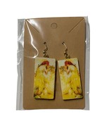 Art Nouveau Earrings Yellow Dangle Polymer Clay Handmade Mucha Style Ear... - $283.74 MXN