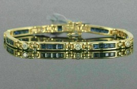 5.86Ct Princess Cut Simulated Sapphire Women&#39;s Bracelet 925 Sterling Silver - £139.27 GBP
