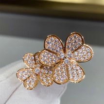 Luxury Brand High Quality V Gold 5A+ Crystal Charms Big Clover Leaf Flower Ring  - £52.81 GBP