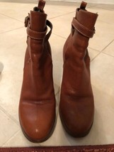 J. Crew Ankle Booties  Cognac Brown 3.25&#39;&#39; Stacked Heel Buckle Detail SZ... - $88.11