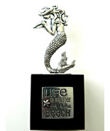Mermaid Pewter Figurine on Wood Stand Nautical Lead Free Made in Canada New - £22.25 GBP