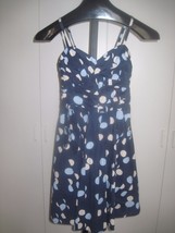 H &amp; M LADIES 100% COTTON SPAGHETTI STRAP SUN DRESS-4-BLUE w/GEOMETRIC DE... - $7.69
