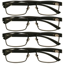4 Packs Mens Rectangle Metal Frame Reading Glasses Black Spring Hinge Readers  - £11.98 GBP