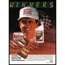 1986 Exxon Uniflo Motor Oil Vintage Print Ad Geoff Bodine NASCAR Daytona 500 Art - £8.20 GBP