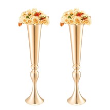 VEVOR 2PCS 56cm/22.05&quot; Tall Wedding Flower Vase Metal Gold Trumpet for Tables - $84.52