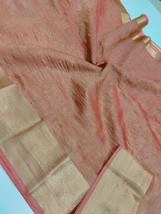 Copper Tissue Crush Silk Saree, Gold Banarasi Zari Weaving silk sarees Wedding P - £69.37 GBP