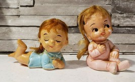 Vintage Napco Baby Toddler Figurine Set Pajamas C-7588 National Potteries - £13.74 GBP