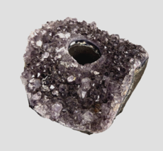 Natural Amethyst Crystal Tea Light Votive Candle Holder Geode Cluster 6.5&quot; - £27.53 GBP