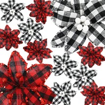 12 Pieces Buffalo Plaid Poinsettias Christmas Tree Ornaments, 7.1 Inch Wide Arti - £23.71 GBP