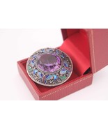 Vintage Chinese Export Enamel Filigree Brooch Pendant with Natural Amethyst - $155.00