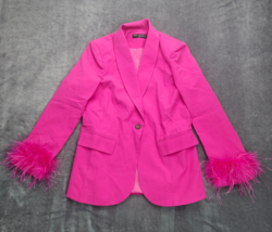 Finesse Womens Long Sleeve Feather V Neck Party Clubwear Blazer Pink Sz XS - $33.25