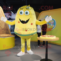 Lemon Yellow Pizza mascot costume character dressed with a Skinny Jeans and Wall - $1,209.00