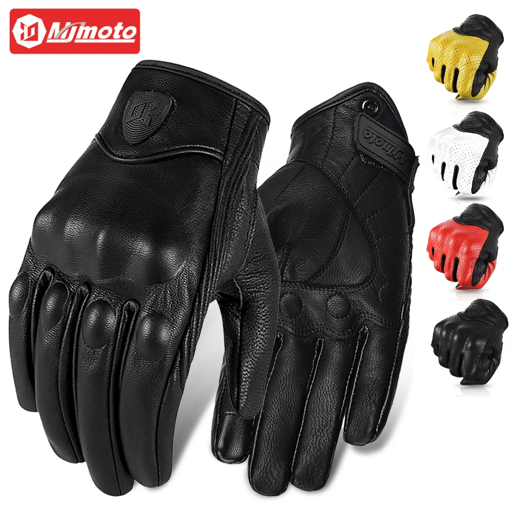 Goatskin Retro Motocross Gloves Comfortable Summer Motorcycle Full Finger Gloves - £19.75 GBP+