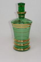 Green Glass with Gold Trim Bottle Decanter - £25.71 GBP