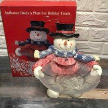 Frosty Snowman Holding Plate Cookie Pastry Dessert Tray Plate Stand 10&quot; ... - £19.85 GBP