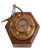Brass Antique Gilbert &amp; Sons Sundial Compass Nautical Maritime With Wooden Box - £36.76 GBP