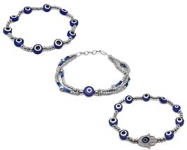 Evil Eye Bead 3 PC Bracelet Set - Blue Nazar Handmade Beaded Jewelry Spi... - $21.77