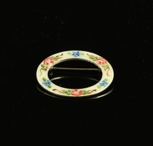 Lamode Sterling by Mode Art Vintage Pink and Blue Floral Enamel Circle Pin - £23.72 GBP