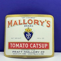 Ketchup label vintage Mallorys tomato catsup Pratt Sioux fall city Iowa ... - £7.81 GBP