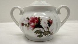 Vintage Moss Rose China Sugar Bowl With Lid - £15.61 GBP