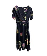Marc New York Dress Womens 4 Blue Floral Satin Maxi Waist Tie Surplice E... - $55.44 CAD