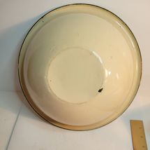 Vintage Enamel Mixing Bowl Cream with Green Trim 12" wide image 4