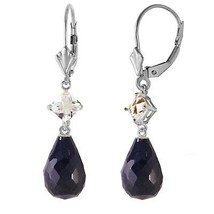 18.6 Carat 14K White Gold Leverback Gemstone Earrings w/ Rose Topaz &amp; Sapphires - £378.76 GBP