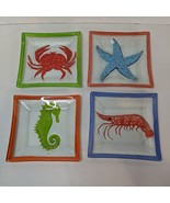Set Of Four Glass Square Appetizer Plates Crab Seahorse Star Crayfish 6&quot;... - £20.90 GBP
