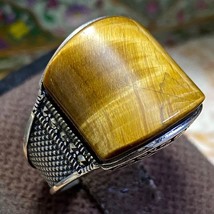unheated Natural Tiger Eye Stone 925 sterling Silver  Handmade Men Ring All Size - £53.18 GBP