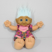 Treasure Trolls 14 in Plush Stuffed Doll Blue Hair Pink Romper 1991 Ace Novelty - £12.14 GBP