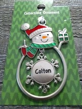 Christmas Snowman Personalize &quot;Colton&quot; Collectable Silver Ornament Ganz New - £20.21 GBP