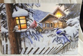 Kevin Daniel Lighted Canvas Art Print Cabin Birds Snow Scene 24x16 Works - £28.06 GBP
