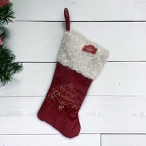 Christmas Stocking Burgundy Velvet &quot;Merry Christmas&quot; Gold Embroidery  20... - £16.90 GBP