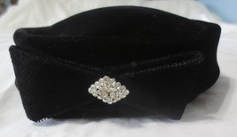 Vintage Black Velvet Pill Box Hat with Rhinestone on black bow - $25.00