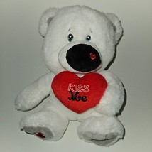 White Teddy Bear Plush Red Heart Kiss Me Valentine&#39;s Day Stuffed Animal Gift Toy - £10.04 GBP