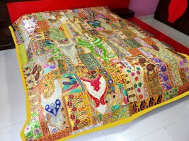 Bedspread Handmade Patchwork Bohemian Vintage Throw Bed Cover Cotton Tap... - $169.07