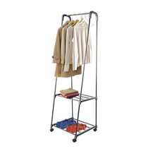 2 Tier Garment Rack Heavy Duty Clothes Rail With Storage Shelves On Wheels - £23.92 GBP