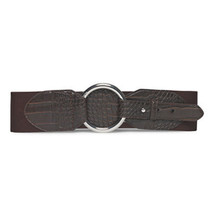 RALPH LAUREN Brown Stretch Mock Croc Faux Leather O Ring Wide Belt L - £31.28 GBP